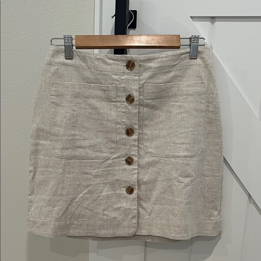 Banana Republic Cream Button-Front Linen Blend Skirt